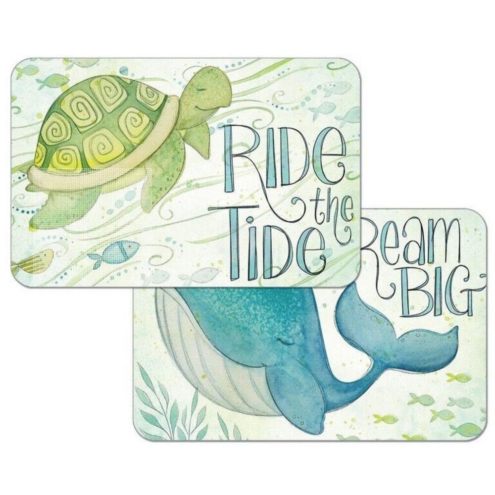 CounterArt Whale Turtle Vinyl Placemats Set of 4 Summer Kids Double Sided